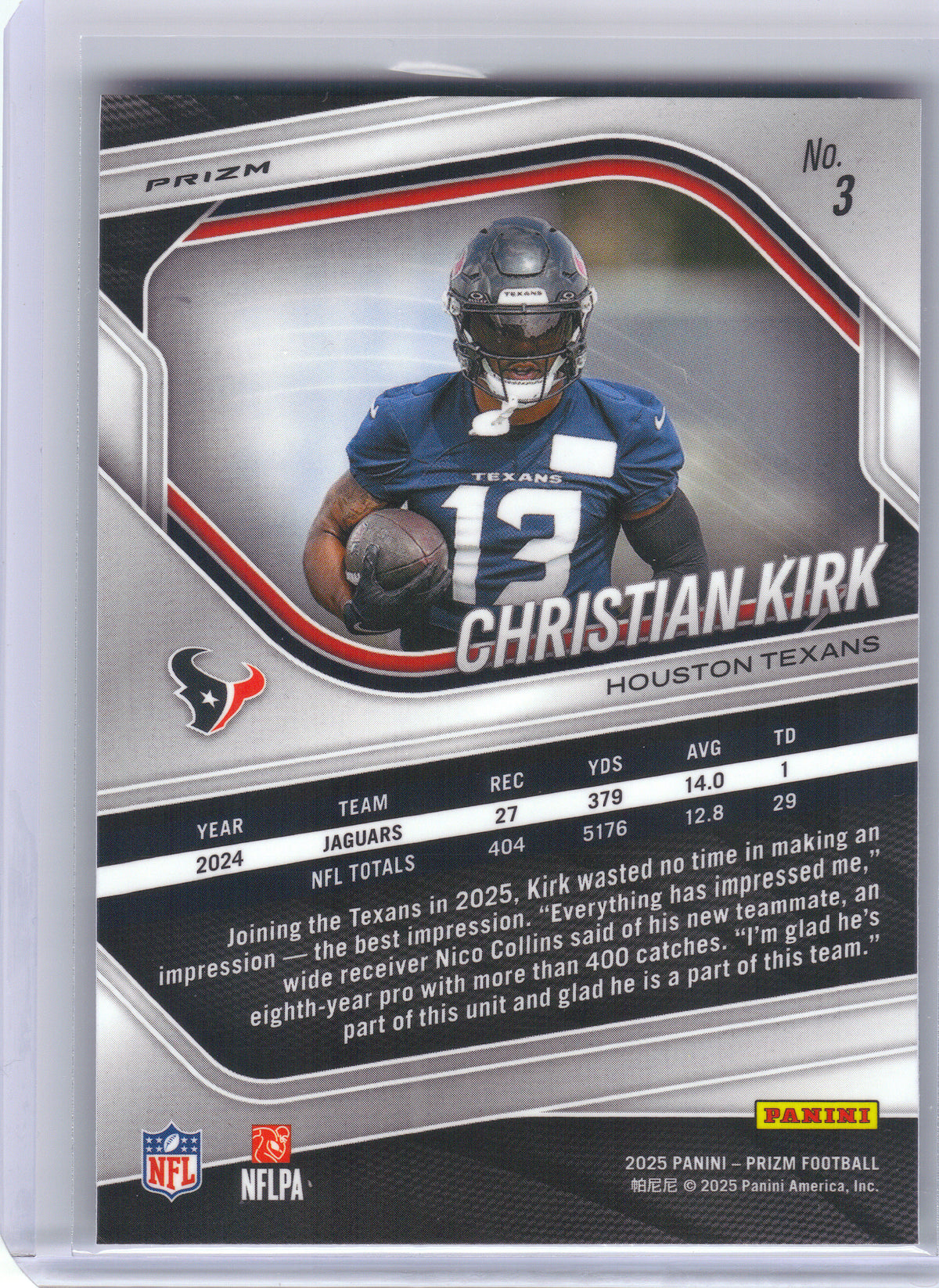 2025 Panini Prizm #3 Christian Kirk Neon Green Pulsar Houston Texans
