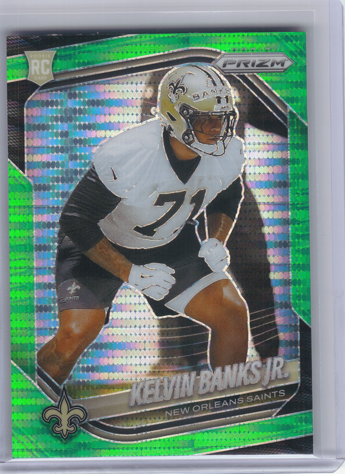 2025 Panini Prizm #347 Kelvin Banks Jr. Neon Green Pulsar New Orleans Saints