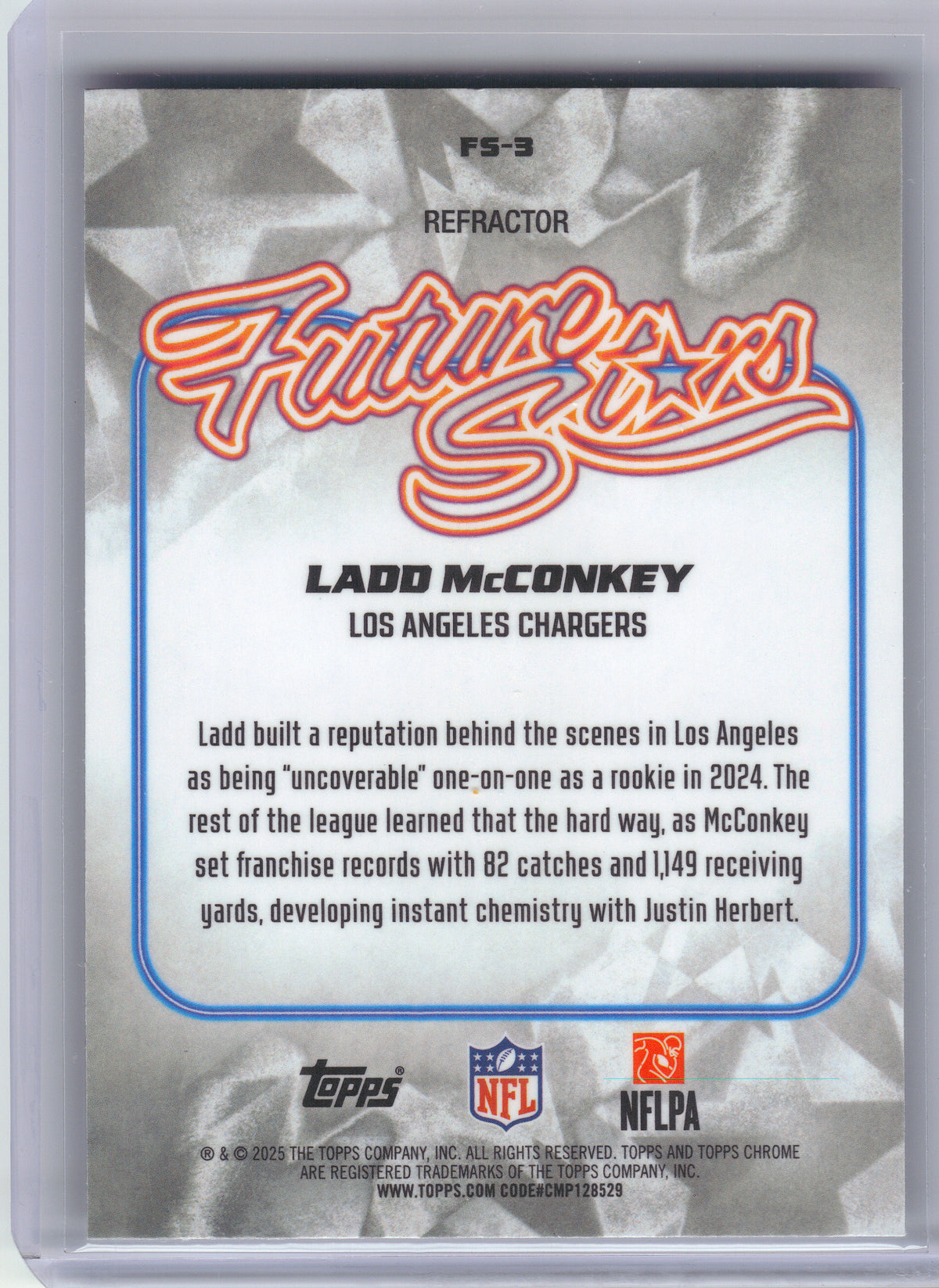 2025 Topps Chrome #FS-3 Ladd McConkey Future Stars Refractor Los Angeles Chargers