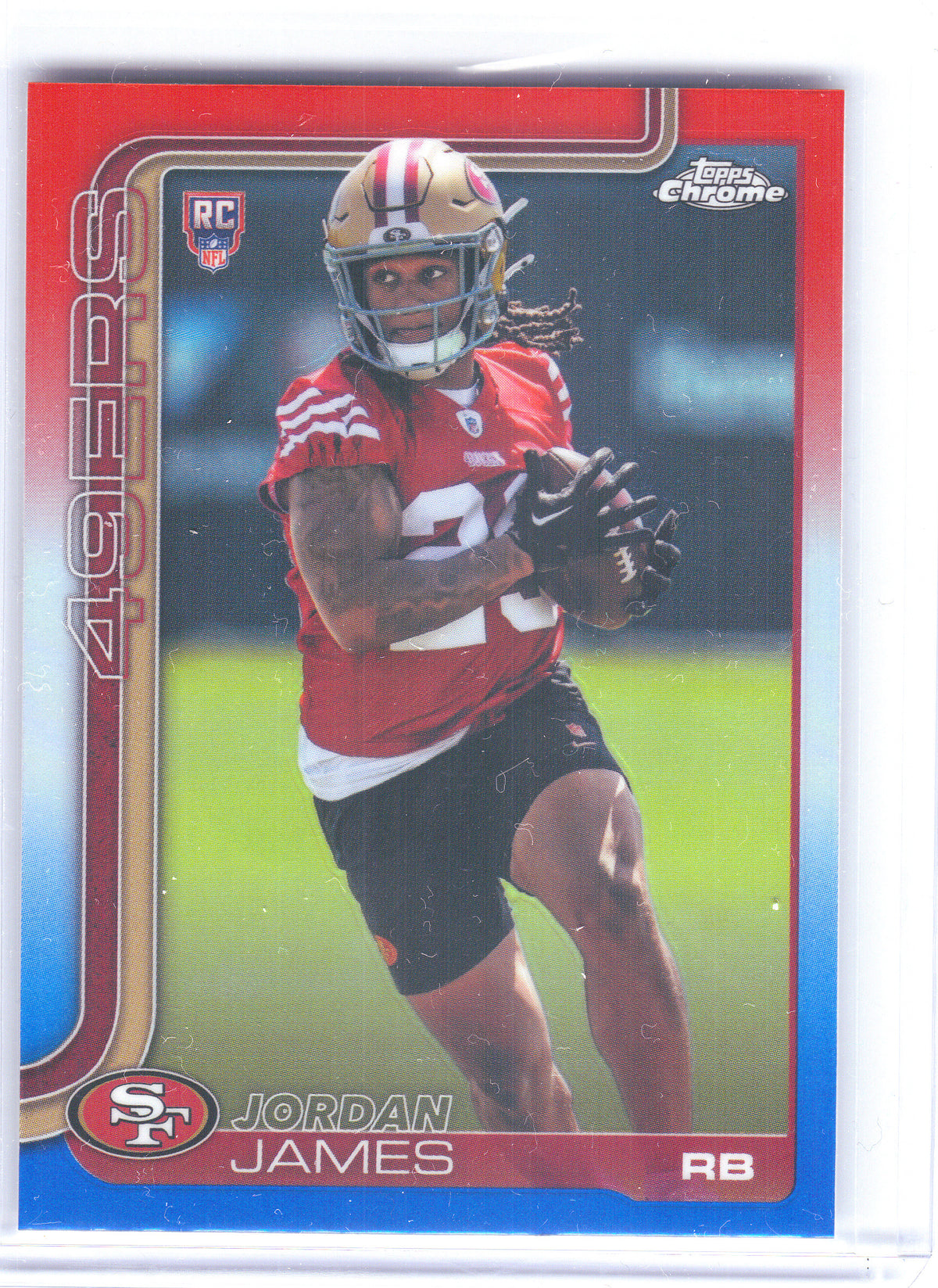 2025 Topps Chrome #329 Jordan James Red White and Blue Refractor San Francisco 49ers RC
