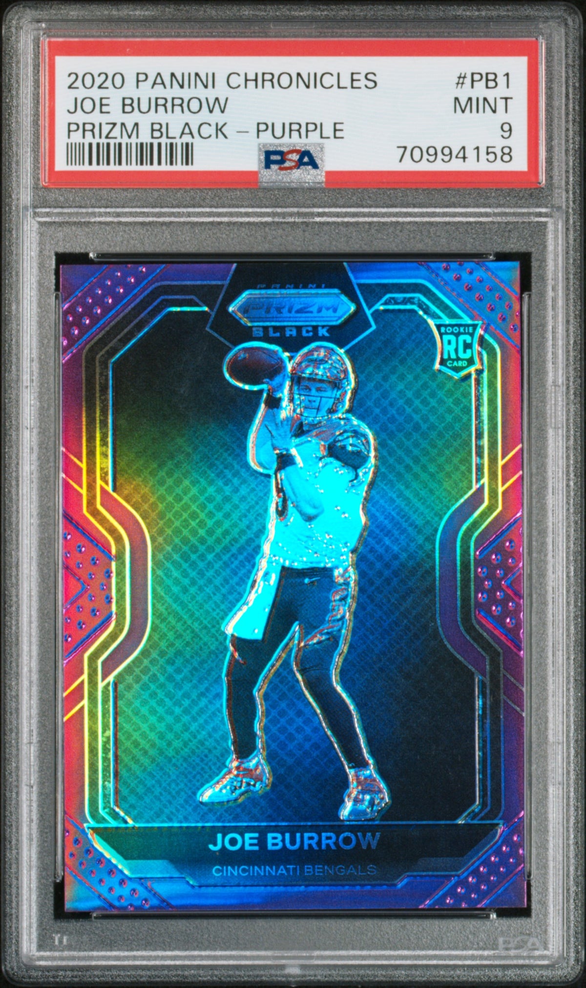 2020 Panini Chronicles #PB-1 Joe Burrow Prizm Black Purple PSA 9 #/125 Cincinnati Bengals SN