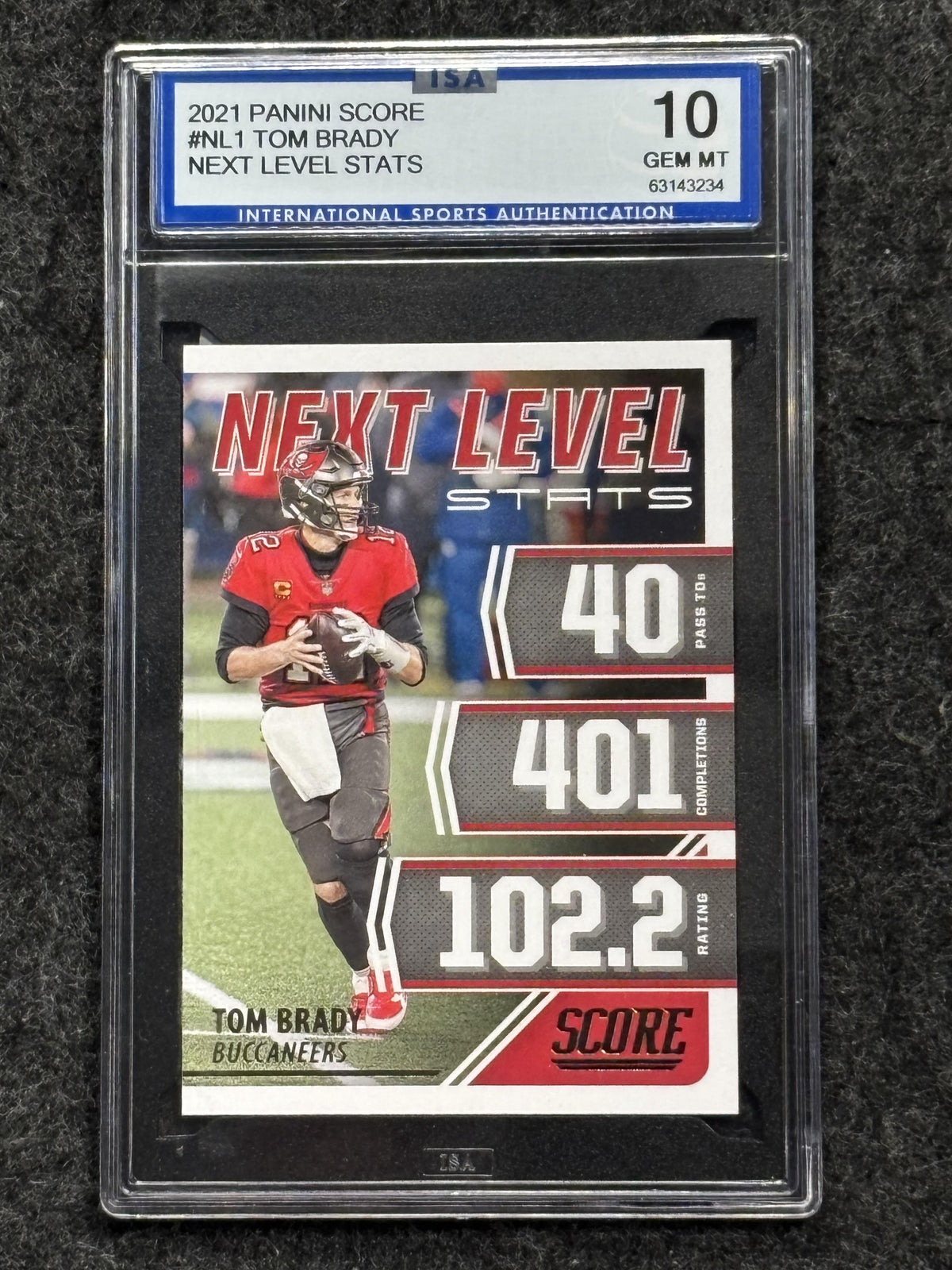 2021 Score #NL1 Tom Brady Next Level Stats Gold ISA 10 Tampa Bay Buccaneers