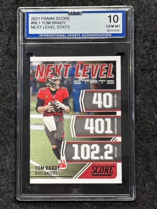 2021 Score #NL1 Tom Brady Next Level Stats Gold ISA 10 Tampa Bay Buccaneers