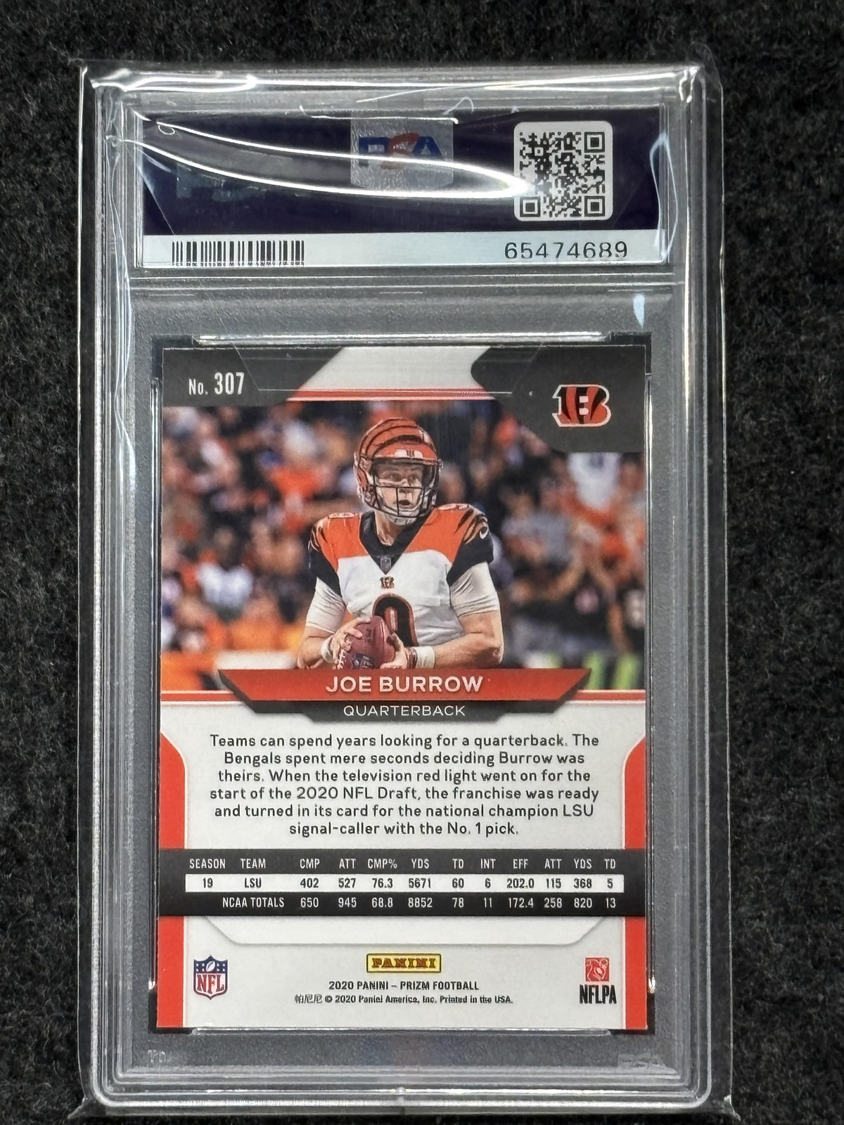 2020 Panini Prizm #307 Joe Burrow PSA 10 Cincinnati Bengals RC