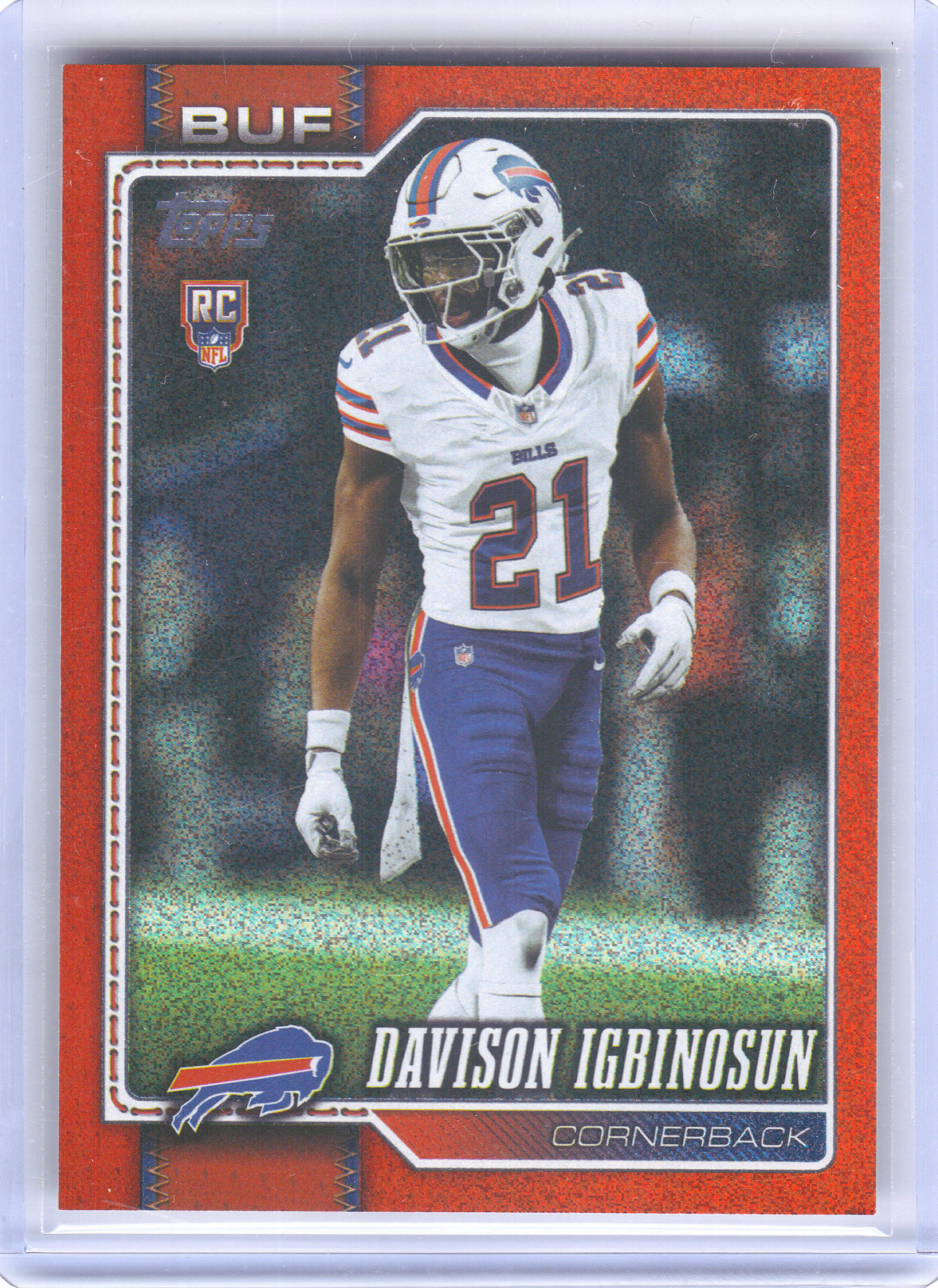 2026 Topps Flagship #349 Davison Igbinosun Orange Sandglitter #/25 Buffalo Bills SN