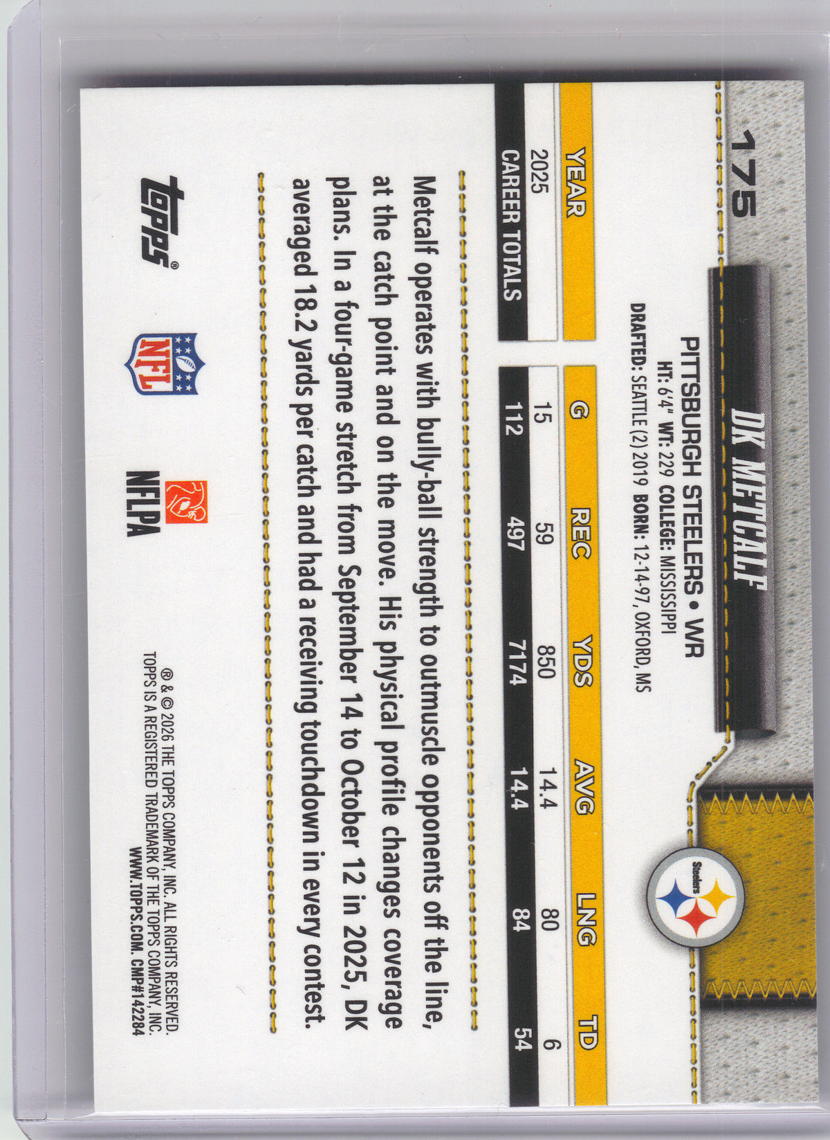 2026 Topps Flagship #175 DK Metcalf Silver Crackle Foil Pittsburgh Steelers