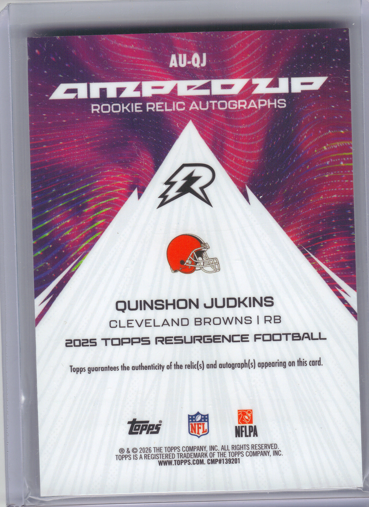 2025 Topps Resurgence #AU-QJ Quinshon Judkins Amped Up Rookie Relic Autographs Cleveland Browns MEM, AU