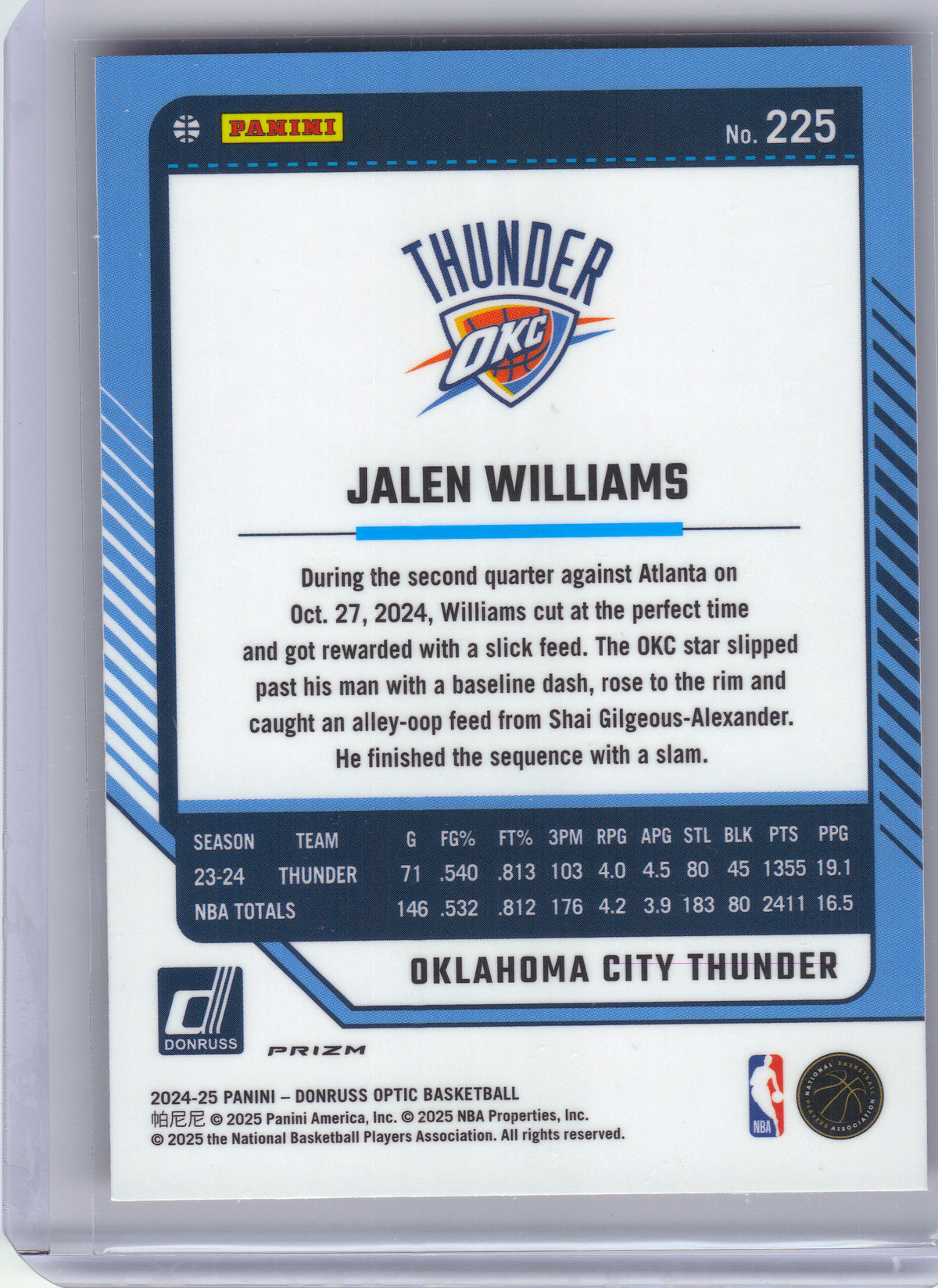 2024-25 Donruss Optic #225 Jalen Williams Red International Oklahoma City Thunder