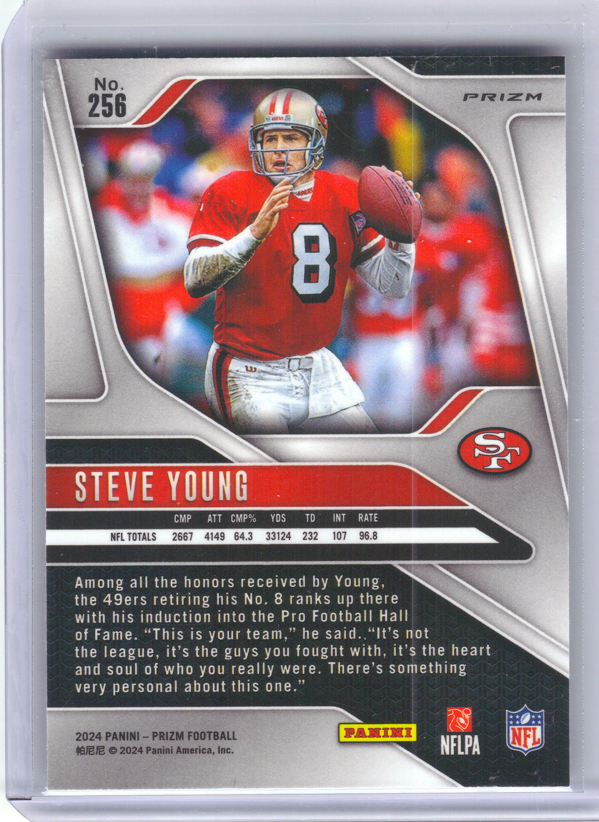 2024 Panini Prizm #256 Steve Young Black and White Checker San Francisco 49ers