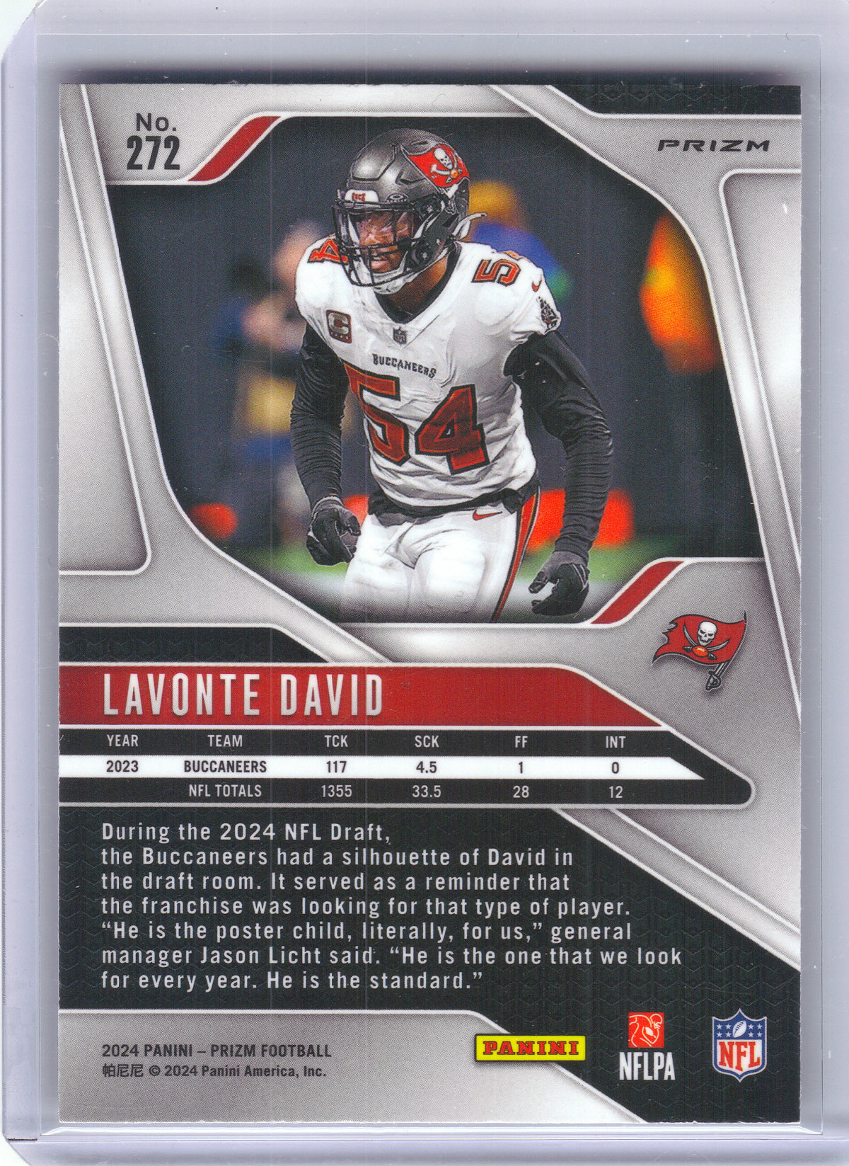 2024 Panini Prizm #272 Lavonte David Black and Red Checker SSP Tampa Bay Buccaneers