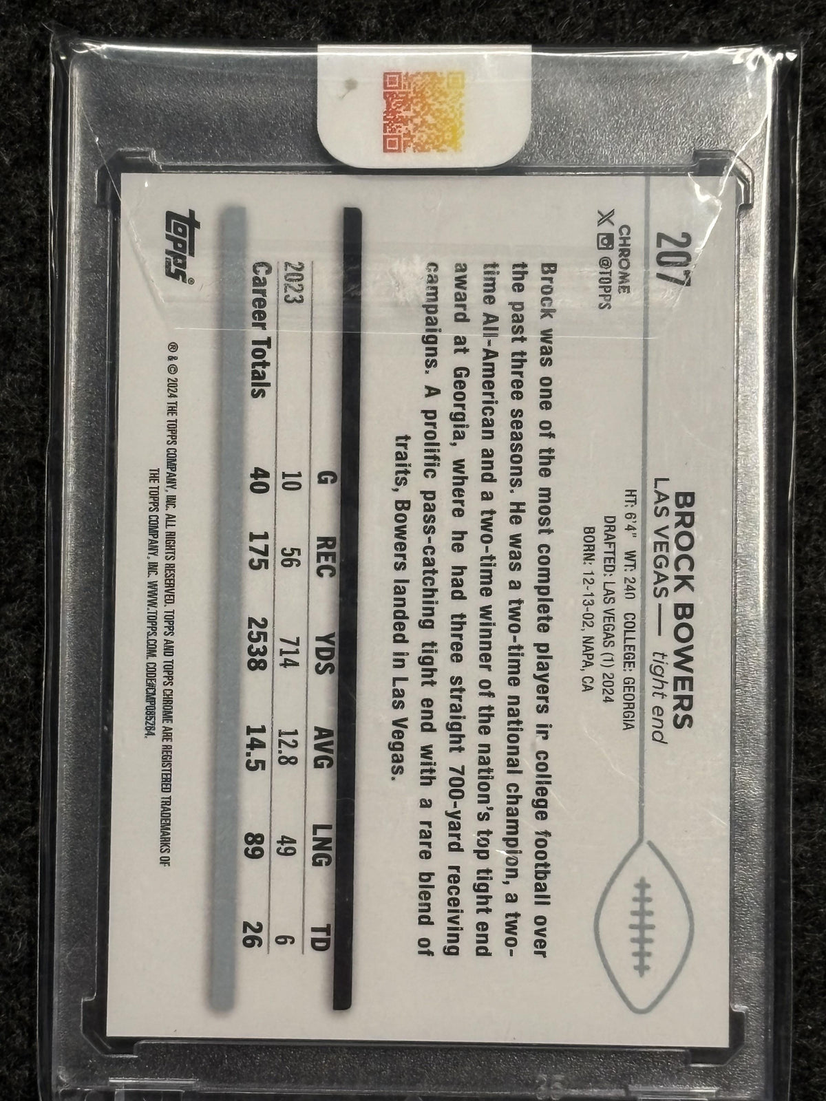 2024 Topps Chrome #207 Brock Bowers Gold Wave Refractor #/50 Las Vegas Raiders SN, RC