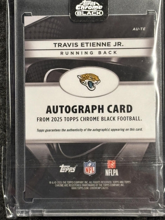 2025 Topps Chrome Black #AU-TE Travis Etienne Jr. Autographs Purple Mini-Diamond Refractor #/75 Jacksonville Jaguars SN, AU