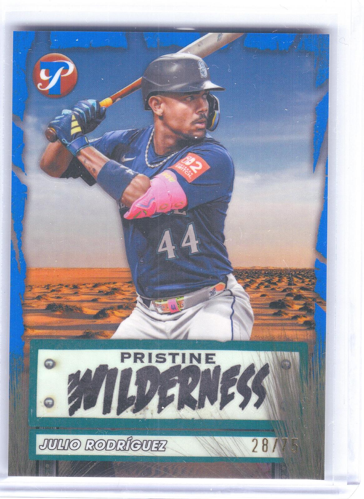 2026 Topps Pristine #PW-6 Julio Rodríguez Pristine Wilderness Blue Refractor #/75 Seattle Mariners SN