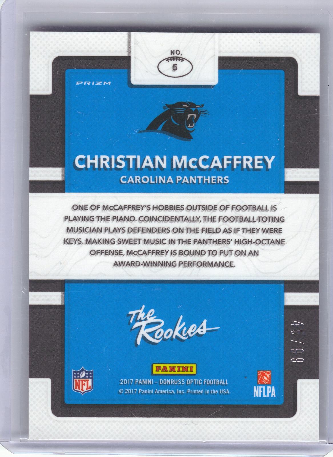 2017 Donruss Optic #5 Christian McCaffrey The Rookies Red #/99 Carolina Panthers SN
