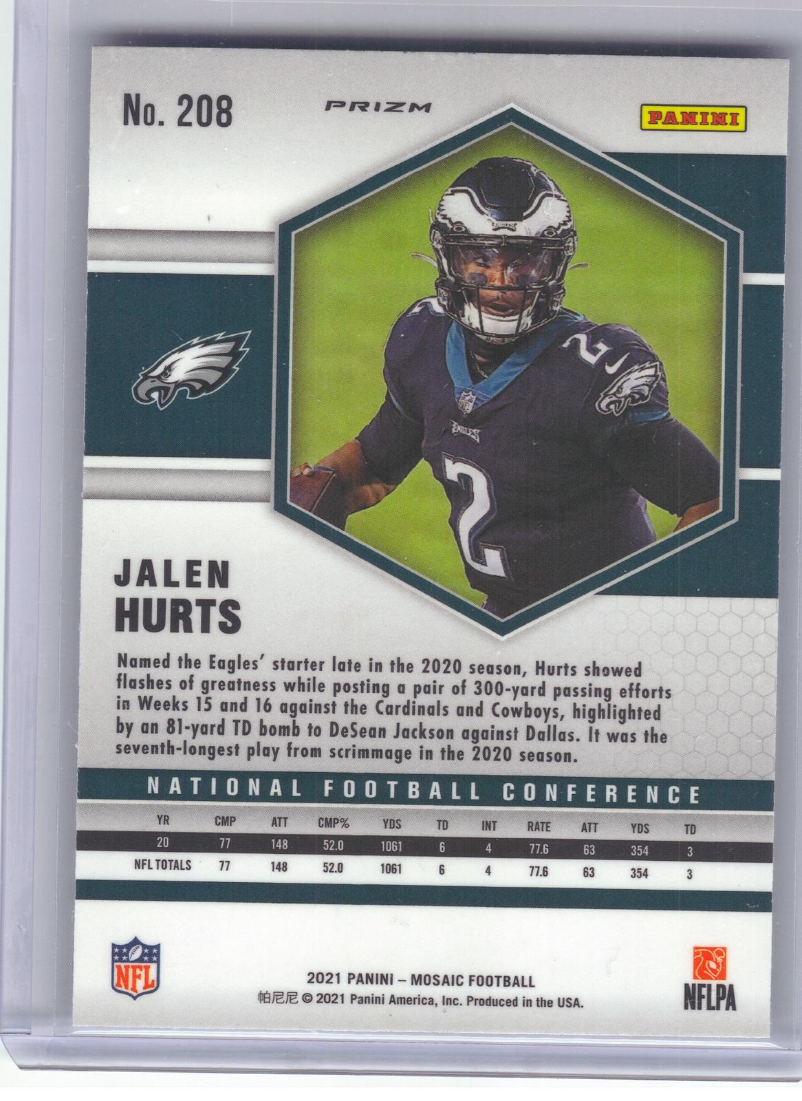 2021 Panini Mosaic #208 Jalen Hurts Philadelphia Eagles