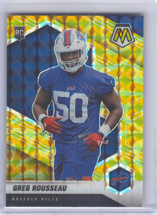 2021 Panini Mosaic #353 Greg Rousseau Prizm Reactive Yellow Buffalo Bills RC