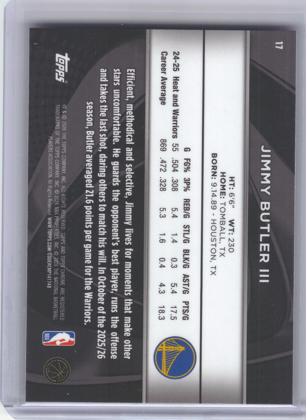 2025-26 Topps Chrome Black #17 Jimmy Butler III Golden State Warriors