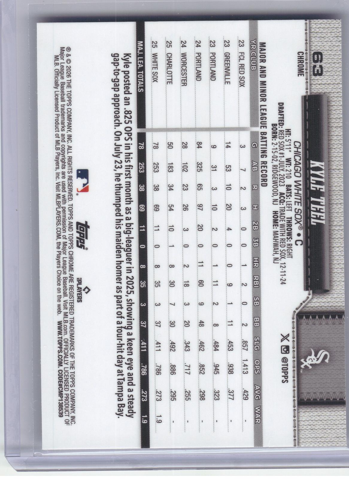 2026 Topps Chrome Logofractor Edition #63 Kyle Teel Chicago White Sox RC