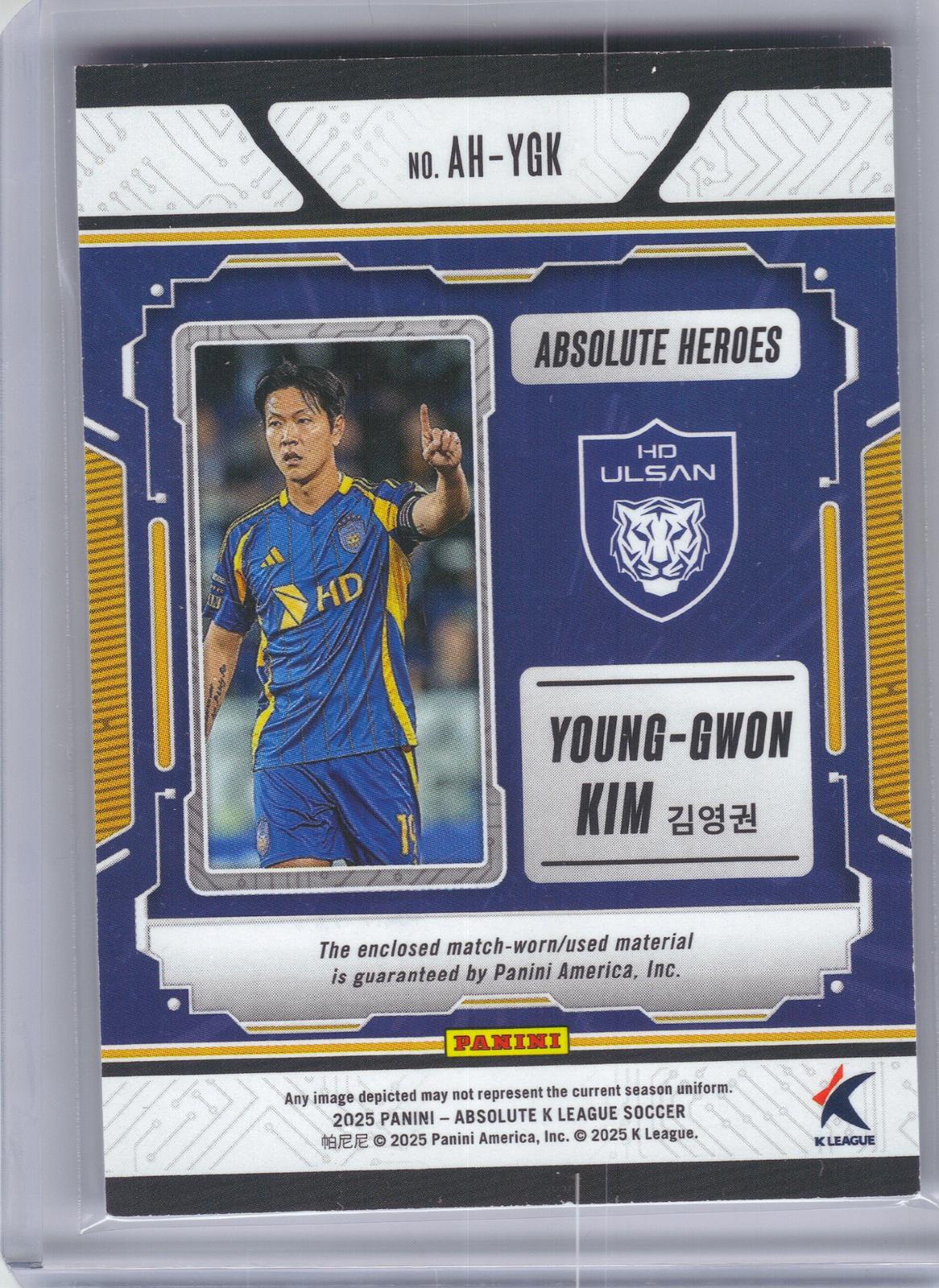 2025 Panini Absolute K League #AH-YGK Young-Gwon Kim Absolute Heroes Memorabilia #/99 Ulsan HD FC SN, MEM