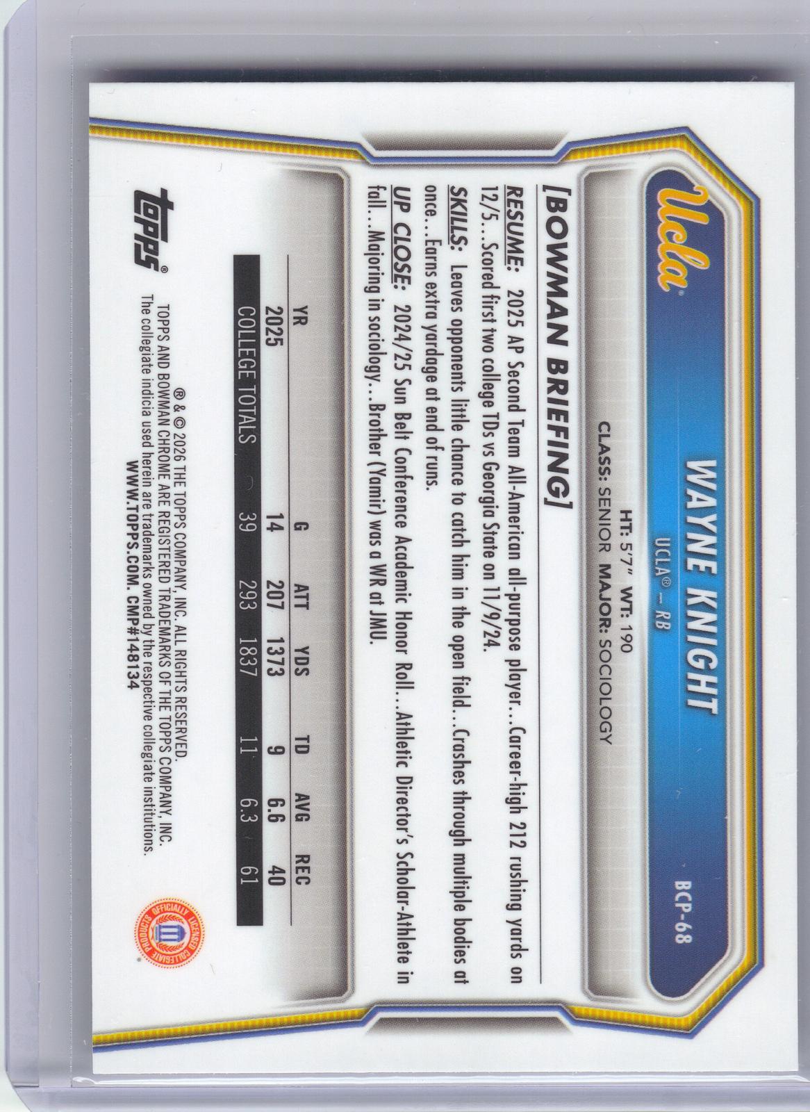 2026 Bowman #BCP-68 Wayne Knight Chrome Prospects UCLA Bruins