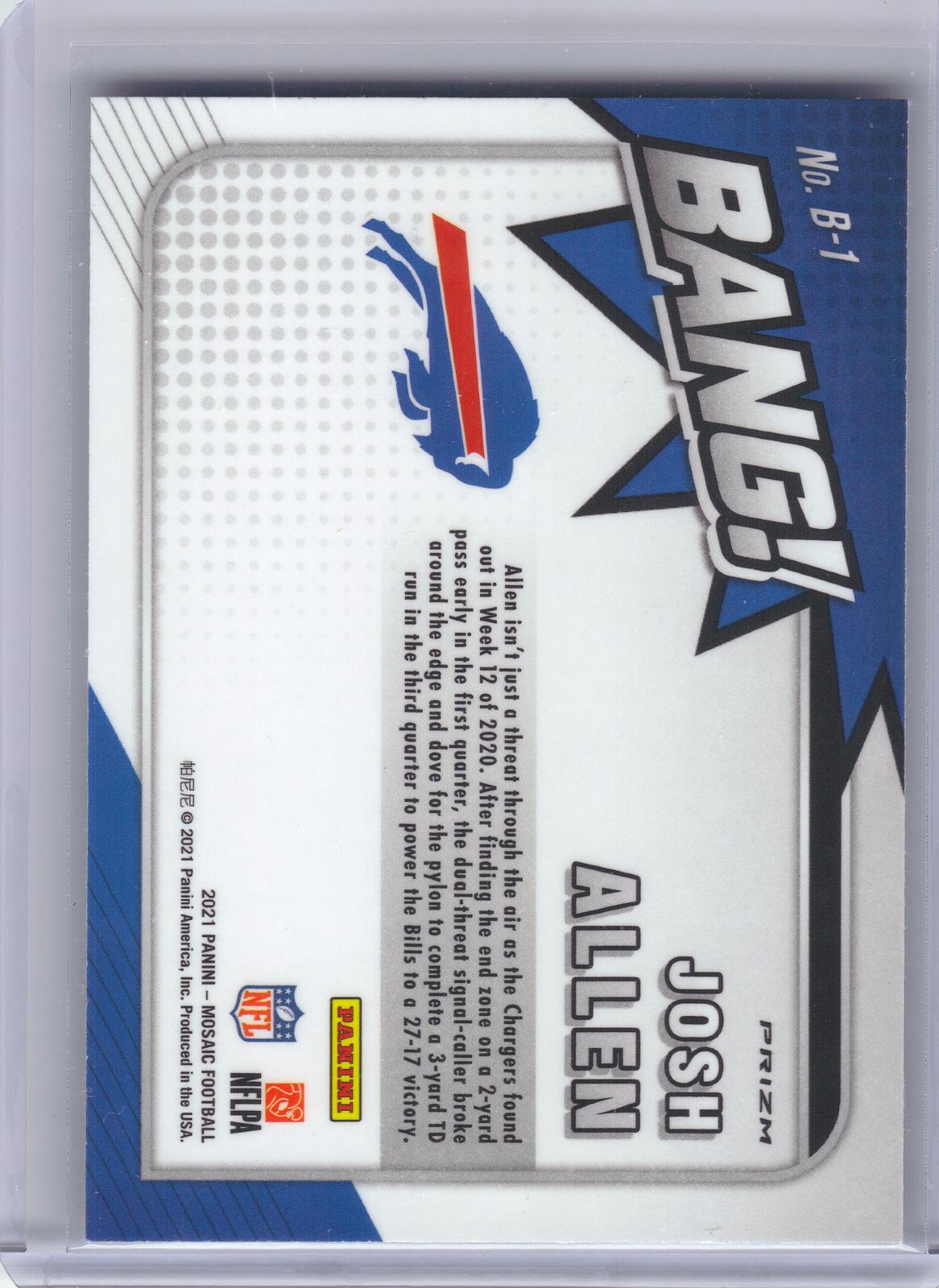 2021 Panini Mosaic #B-1 Josh Allen Bang! Mosaic Buffalo Bills