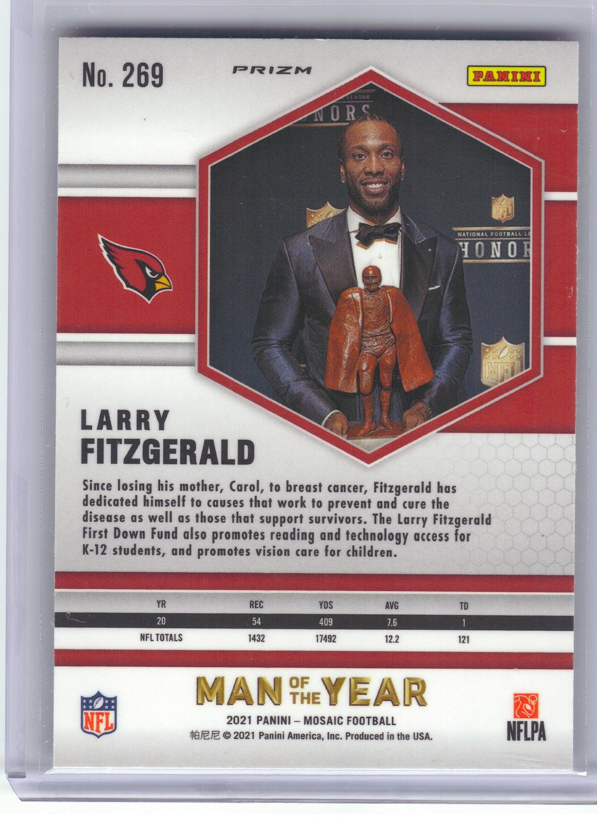 2021 Panini Mosaic #269 Larry Fitzgerald Prizm Reactive Yellow Arizona Cardinals