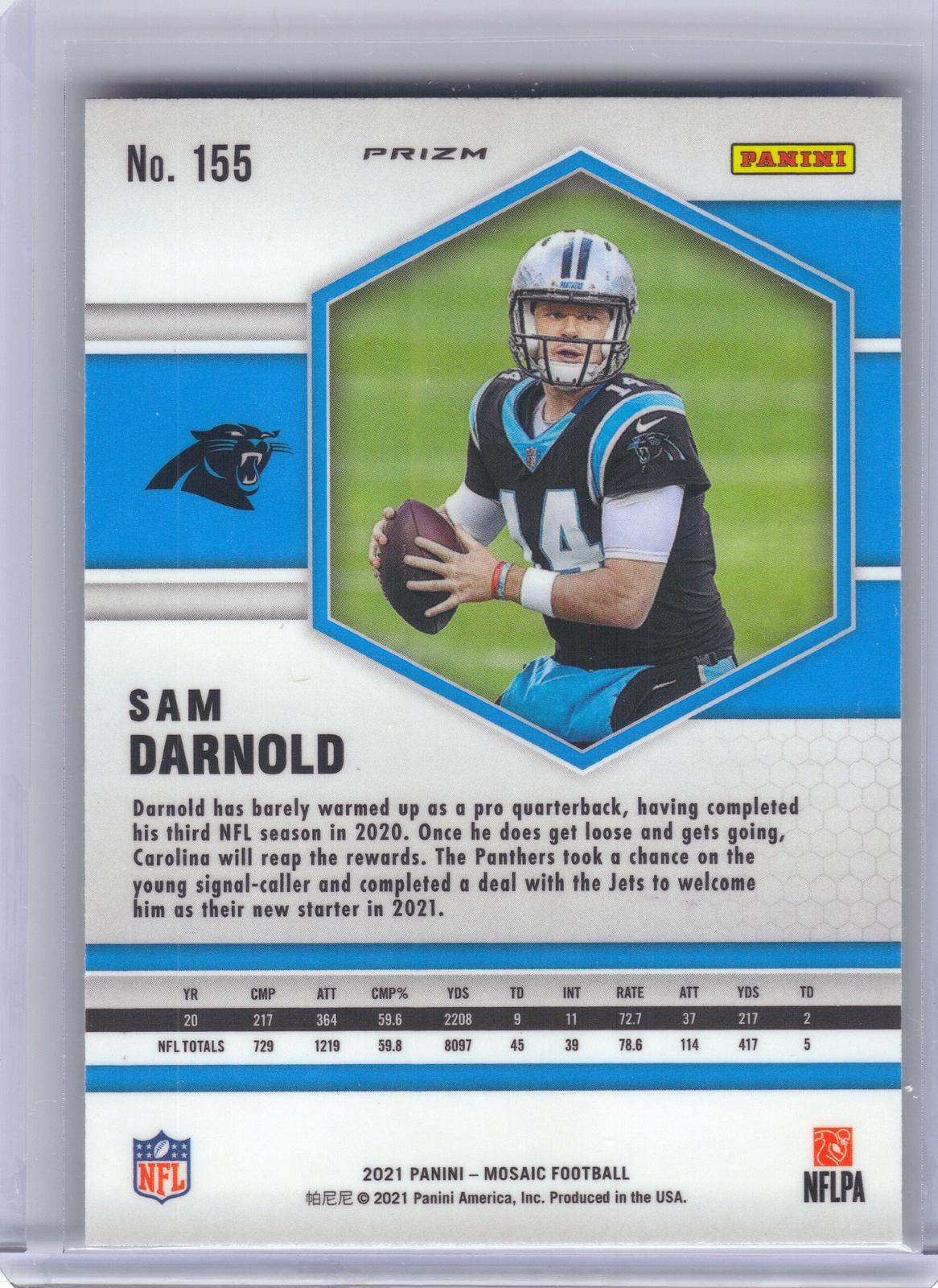 2021 Panini Mosaic #155 Sam Darnold Prizm Reactive Yellow Carolina Panthers