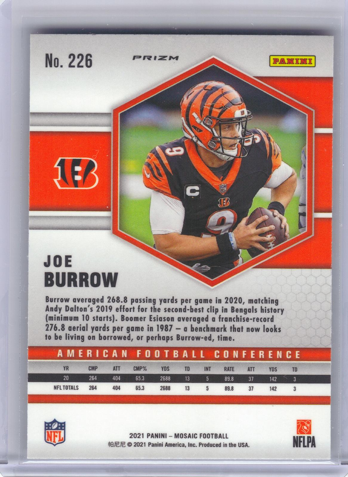 2021 Panini Mosaic #226 Joe Burrow Prizm Cincinnati Bengals
