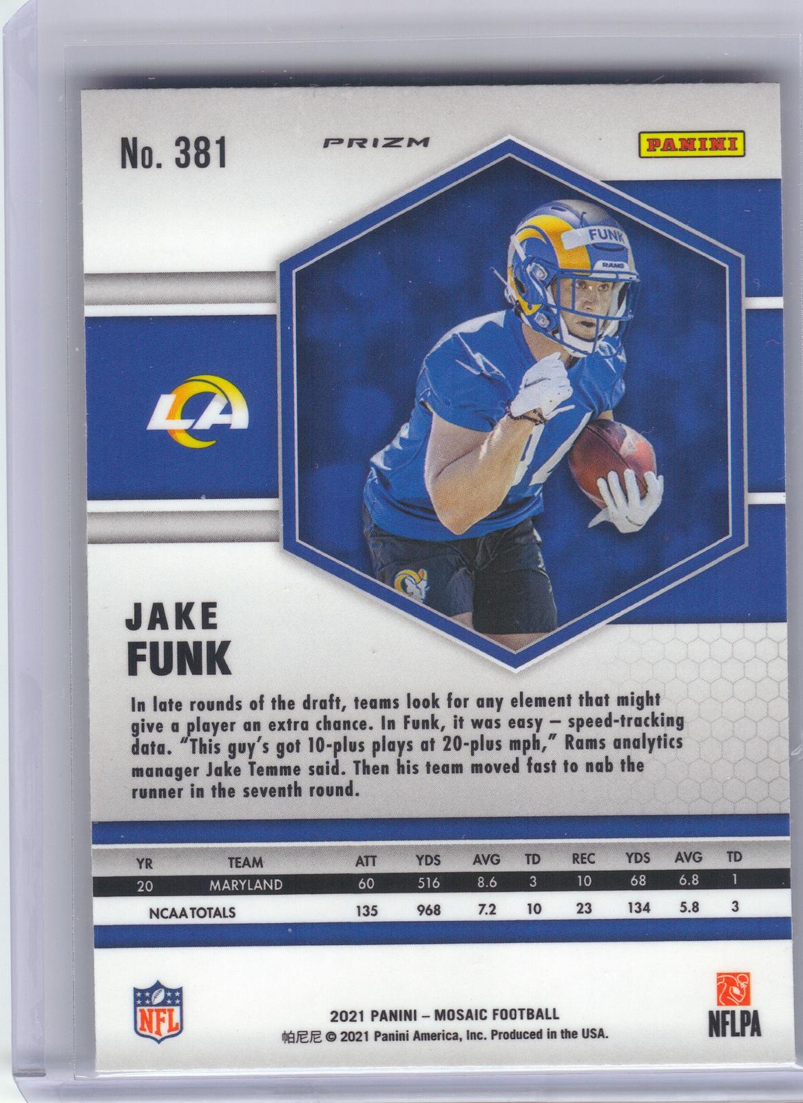 2021 Panini Mosaic #381 Jake Funk Prizm Reactive Yellow Los Angeles Rams RC