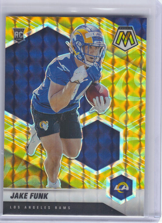 2021 Panini Mosaic #381 Jake Funk Prizm Reactive Yellow Los Angeles Rams RC