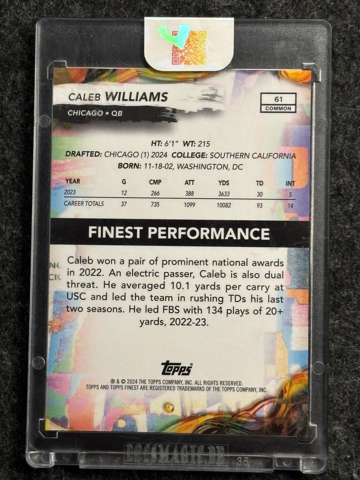 2024 Finest #61 Caleb Williams Oil Spill Geometric Refractor #/20 Chicago Bears SN, RC