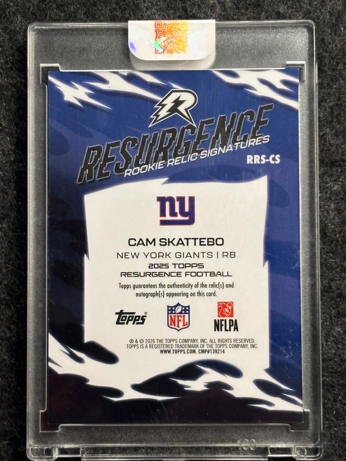 2025 Topps Resurgence #RRS-CS Cam Skattebo Resurgence Rookie Relic Signatures New York Giants MEM, AU