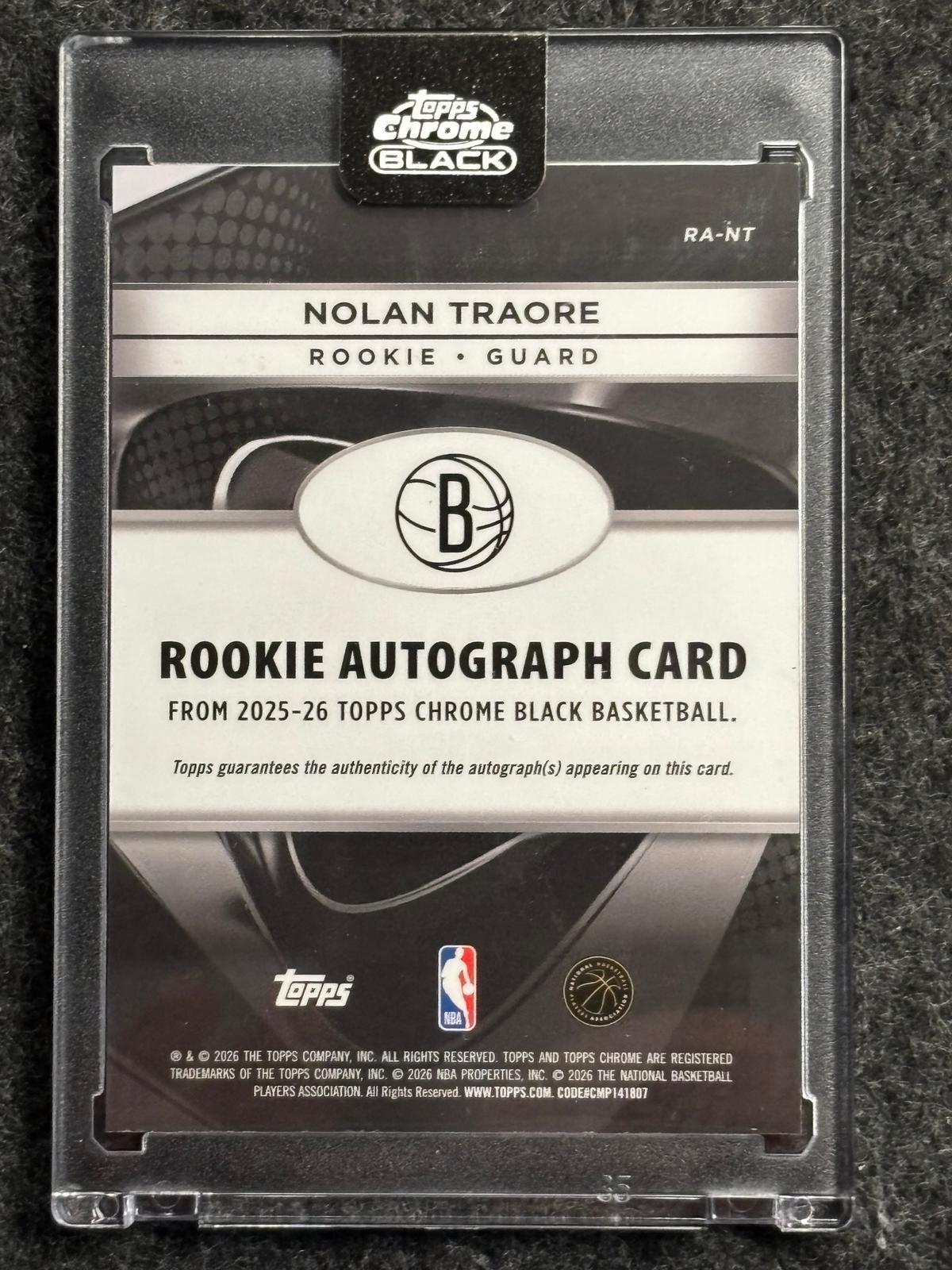 2025-26 Topps Chrome Black #RA-NT Nolan Traore Rookie Autographs Green Refractor #/99 Brooklyn Nets SN, AU