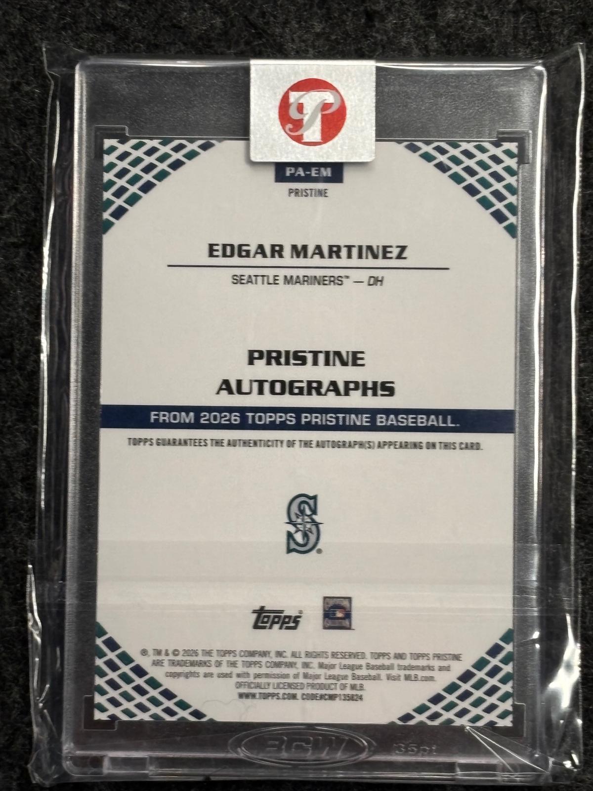 2025 Topps Pristine #PA-EM Edgar Martinez Pristine Autographs Blue Pristine Refractor #/75 Seattle Mariners SN, AU