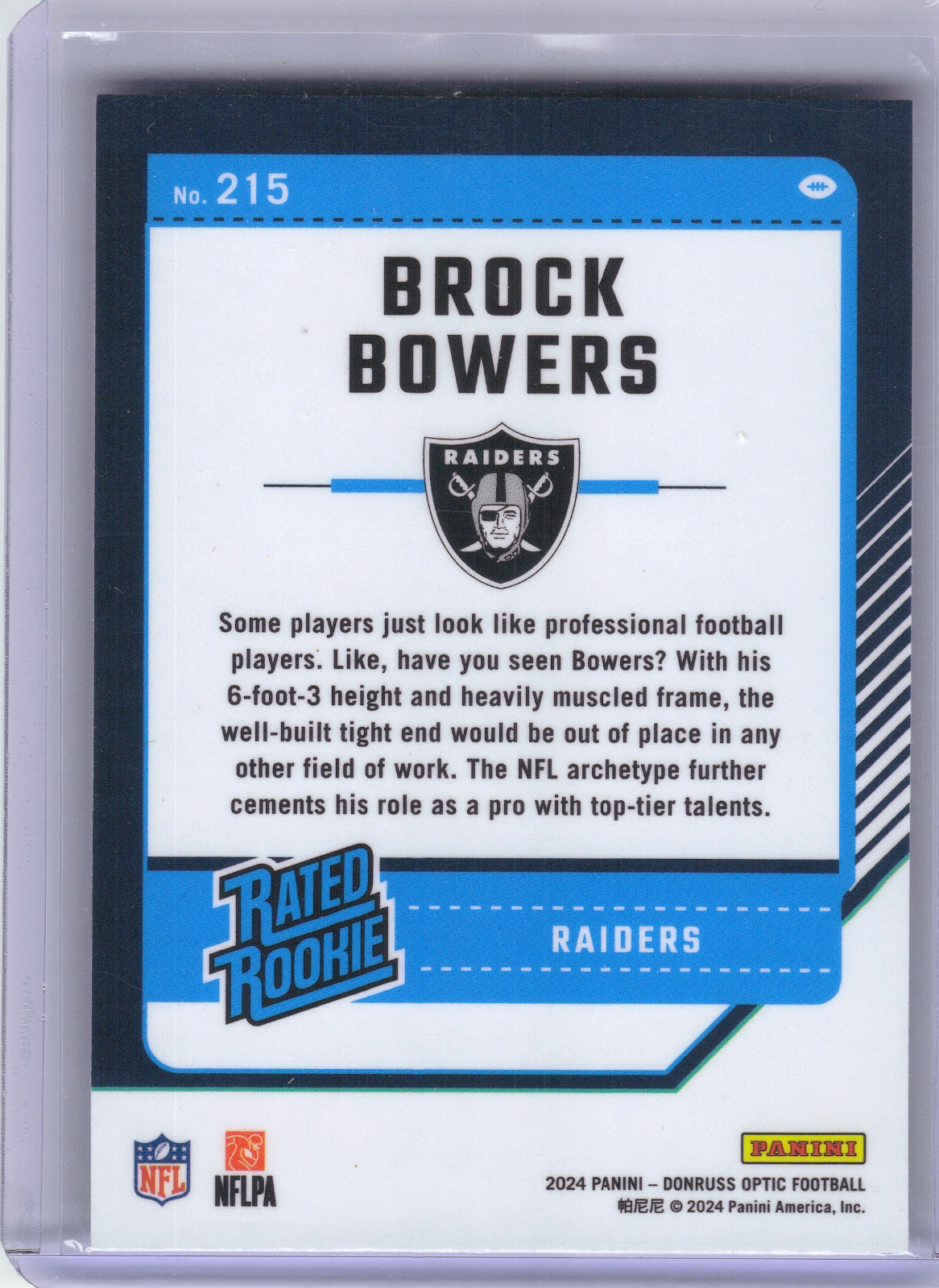 Brock Bowers Las Vegas Raiders 2024 Donruss Optic #215 RC (Back)