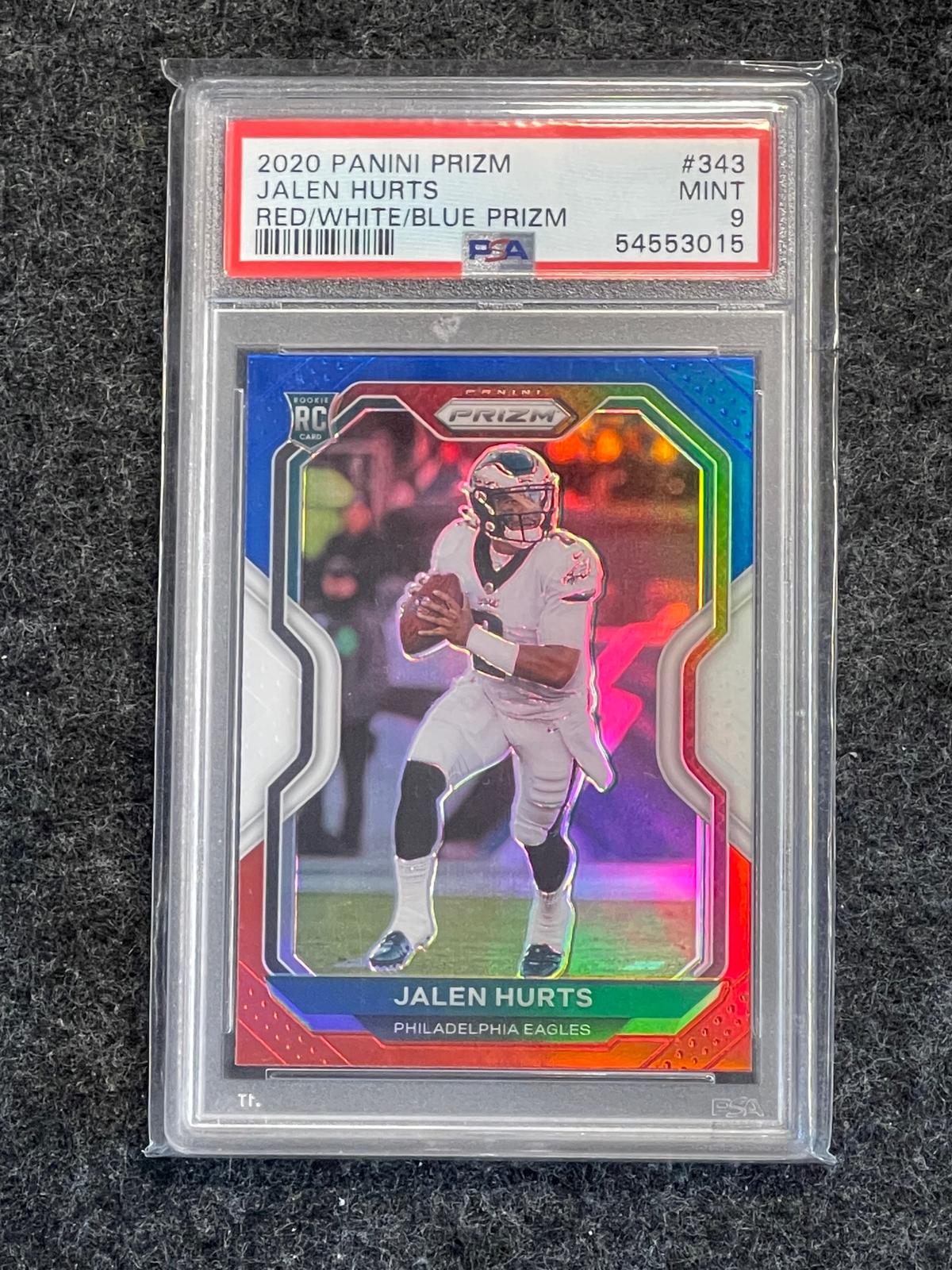 2020 Panini Prizm #343 Jalen Hurts Prizm Red White and Blue PSA 9 Philadelphia Eagles RC