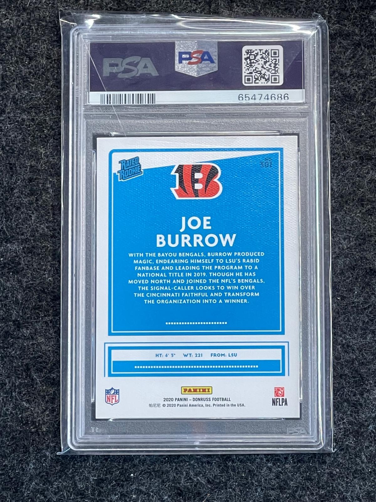 2020 Donruss #301 Joe Burrow Rated Rookies Canvas PSA 10 Cincinnati Bengals RC