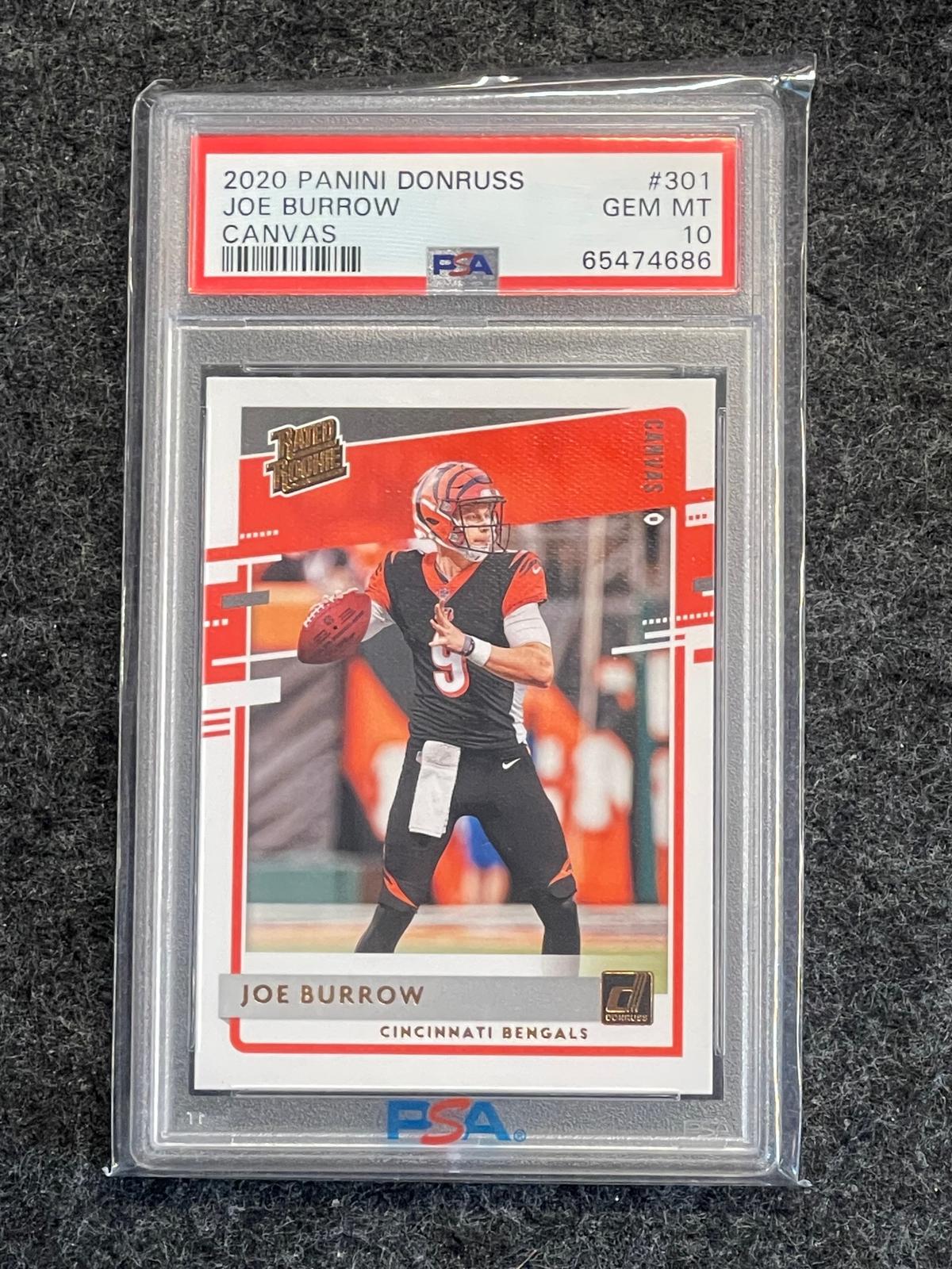 2020 Donruss #301 Joe Burrow Rated Rookies Canvas PSA 10 Cincinnati Bengals RC