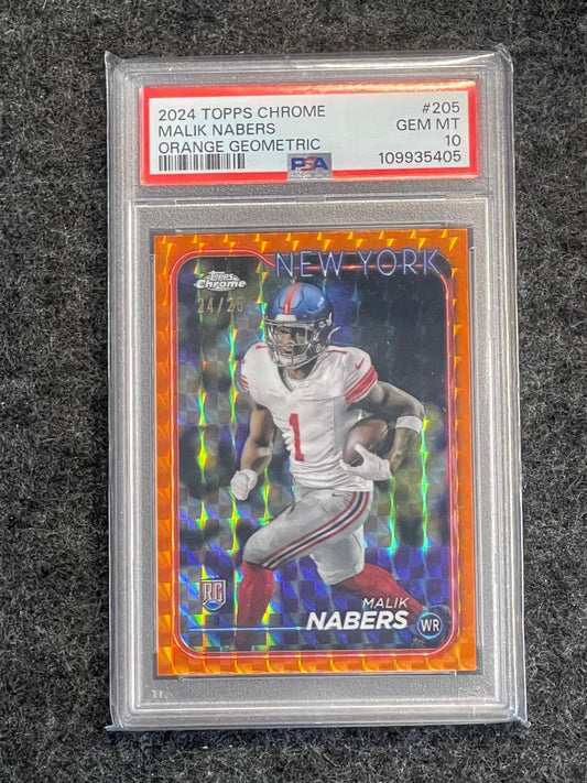 2024 Topps Chrome #205 Malik Nabers Orange Geometric Refractor PSA 10 #/25 New York Giants SN, RC