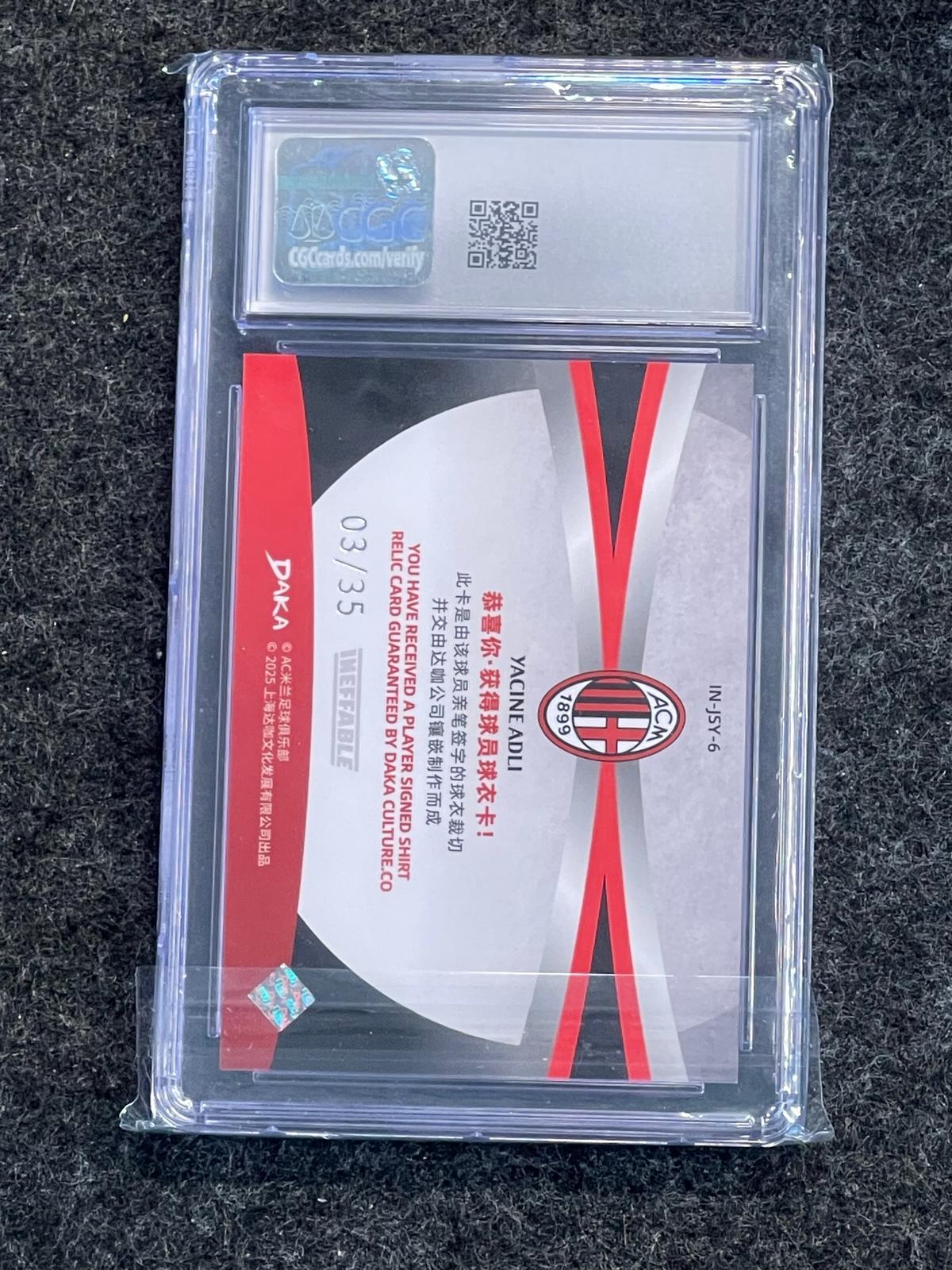 2024-25 Daka AC Milan One & Two #IN-JSY-6 Yacine Adli Ineffable Jerseys Red CGC 9 #/35 AC Milan SN, MEM