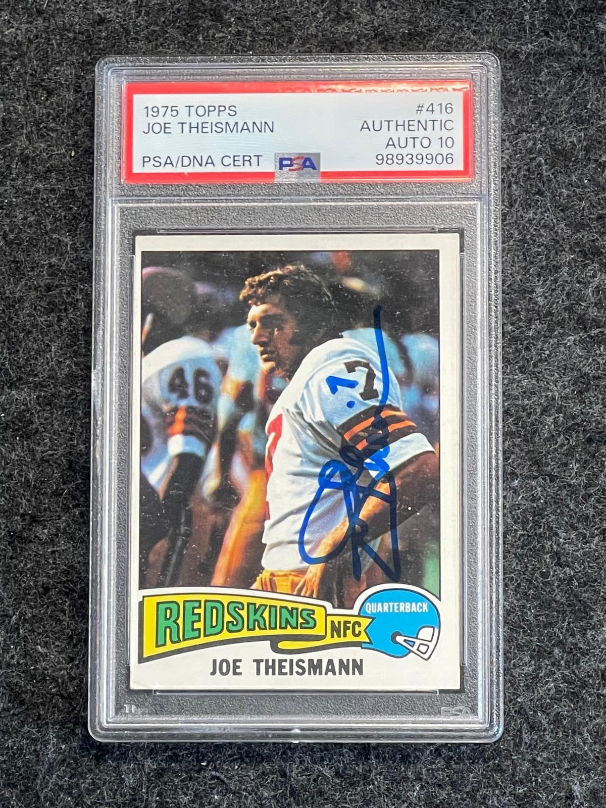 1975 Topps #416 Joe Theismann Auto PSA Authentic Washington Redskins RC, AU