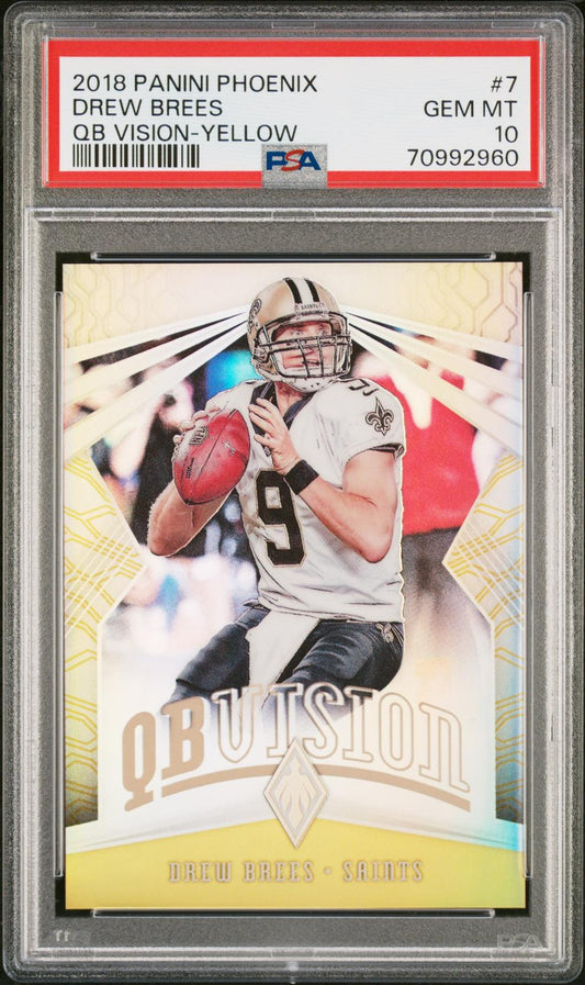 2018 Panini Phoenix Qb Vision #7 Drew Brees Qb Vision-Yellow PSA 10 #/25 New Orleans Saints SN