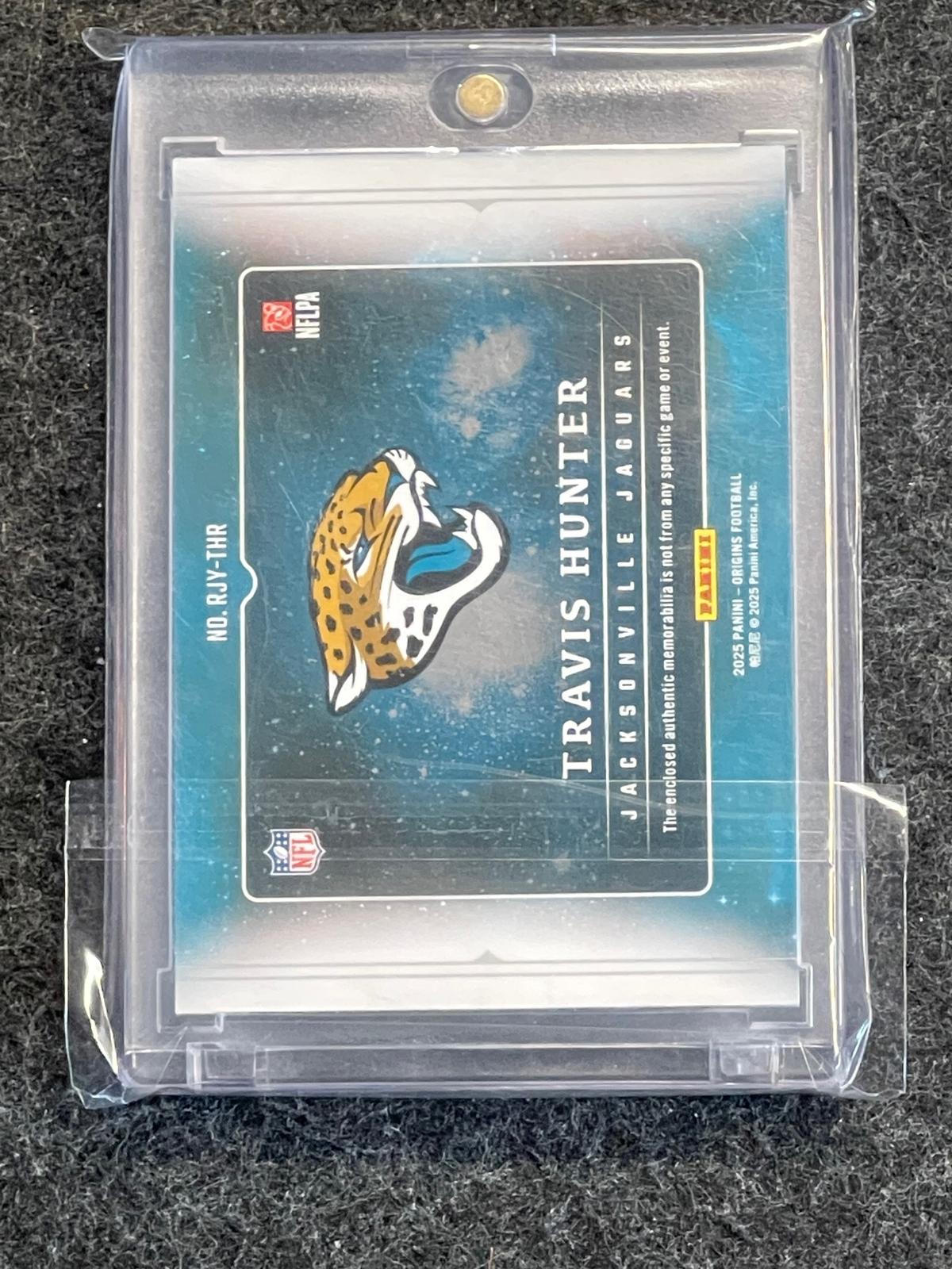 2025 Panini Origins #RJY-THR Travis Hunter Rookie Jumbo Jerseys Blue #/49 Jacksonville Jaguars SN, MEM