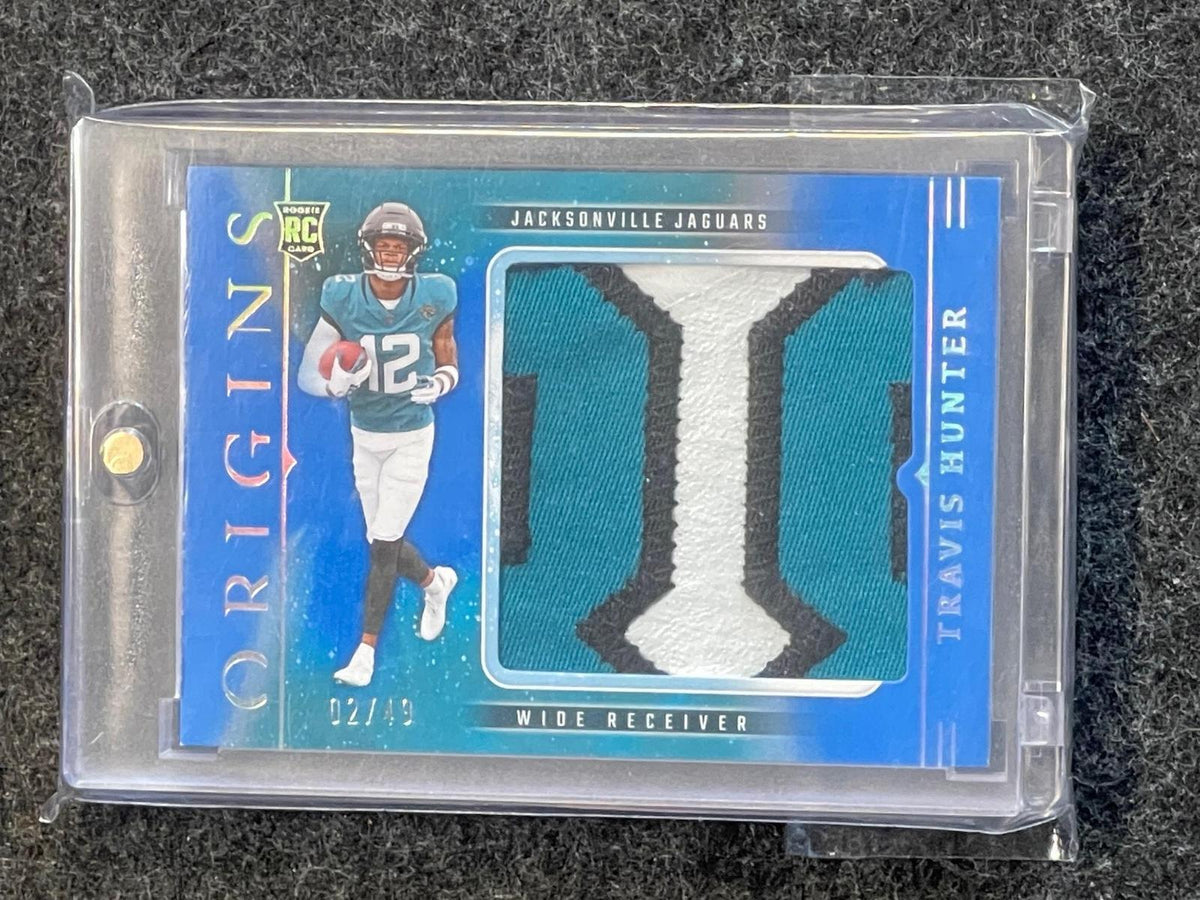 2025 Panini Origins #RJY-THR Travis Hunter Rookie Jumbo Jerseys Blue #/49 Jacksonville Jaguars SN, MEM