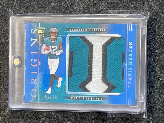2025 Panini Origins #RJY-THR Travis Hunter Rookie Jumbo Jerseys Blue #/49 Jacksonville Jaguars SN, MEM