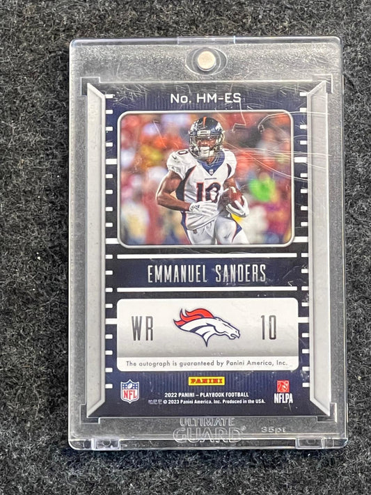 2022 Panini Playbook #HM-ES Emmanuel Sanders Hash Marks Gold #/49 Denver Broncos SN, AU