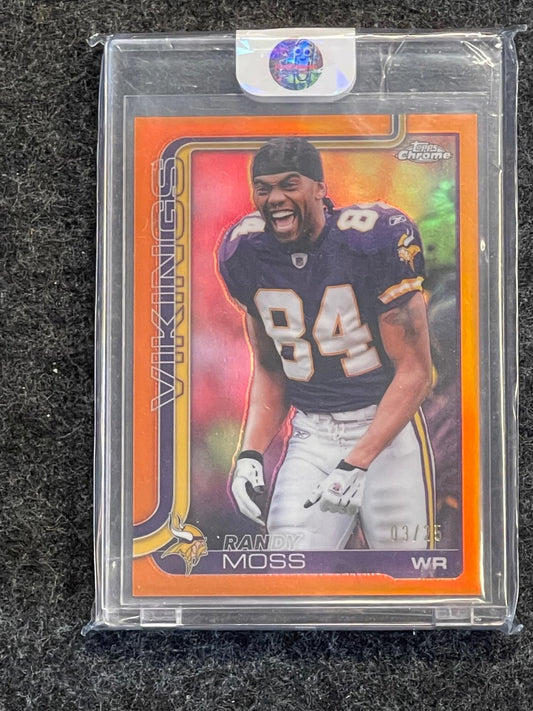 2025 Topps Chrome #405b Randy Moss Orange Refractor #/25 Minnesota Vikings SN, HOF