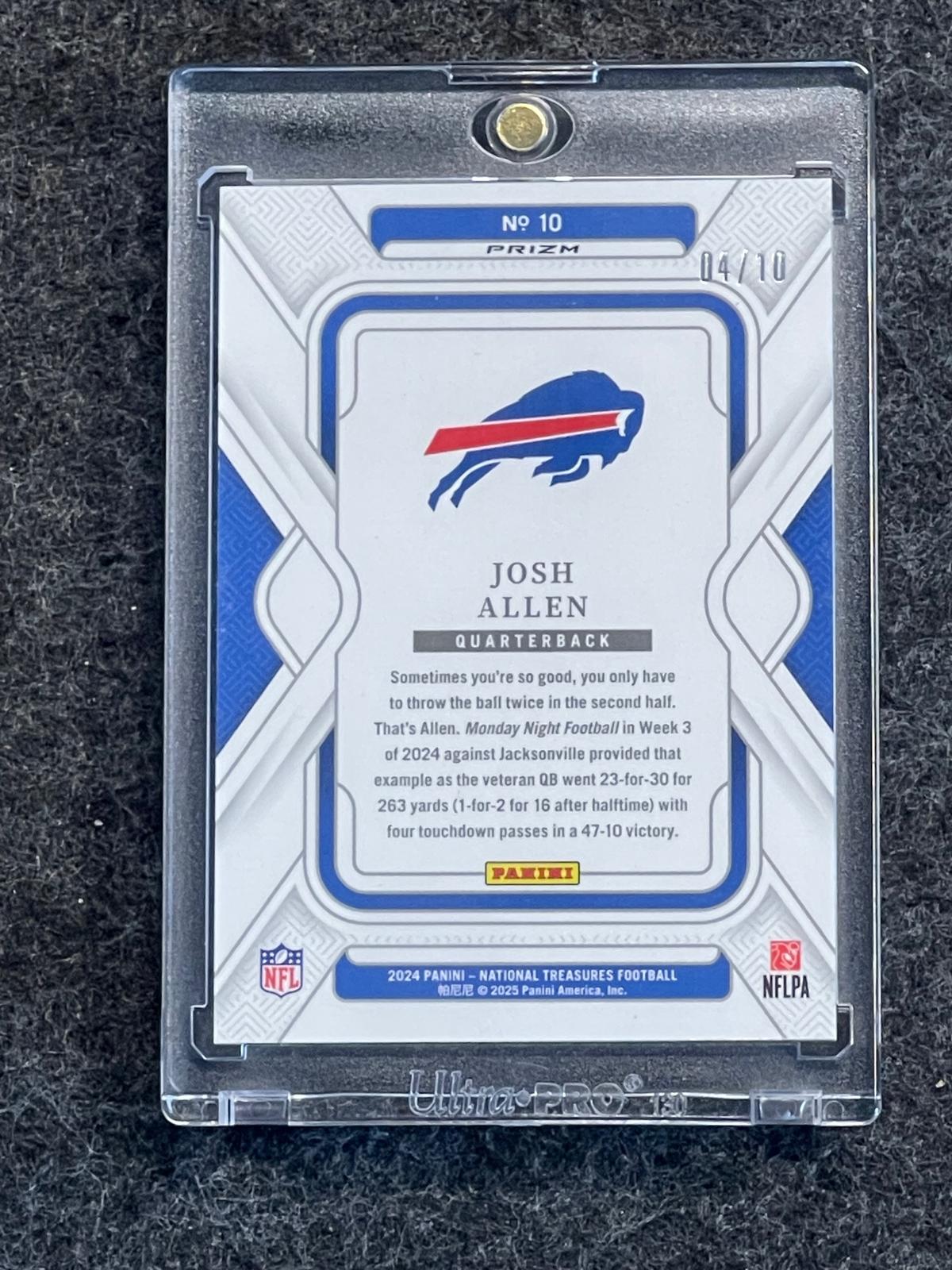 2024 Panini National Treasures #10 Josh Allen Emerald #/10 Buffalo Bills SN