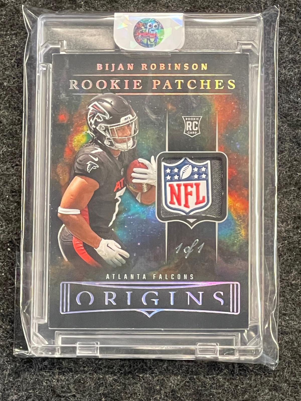 2023 Panini Origins #RP-BR Bijan Robinson Rookie Patches Black Tag NFL Shield #/1 Atlanta Falcons SN, MEM