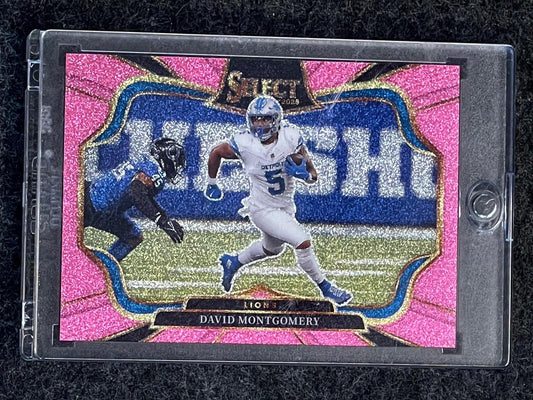 2025 Panini Select #469 David Montgomery Pink Glitter Prizm #/15 Detroit Lions SN